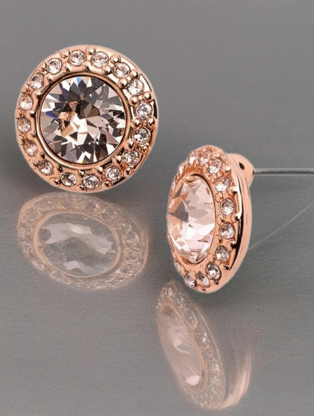 Givenchy Rose Gold Tone Crystal Halo Stud Earrings Blush Pink Champagne